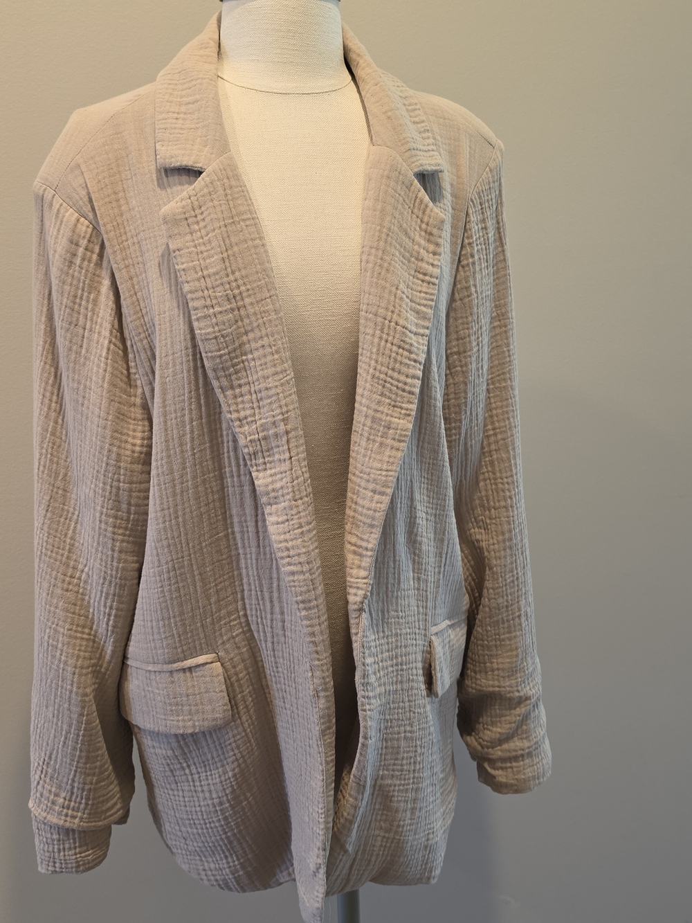 Stoosh Cream Textured Open-Front Blazer Jacket